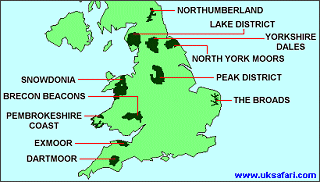 Locations of the National Parks of England and Wales -  Copyright 2000 Gary Bradley